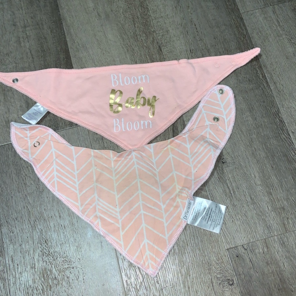 Two pink hankerchief bibs